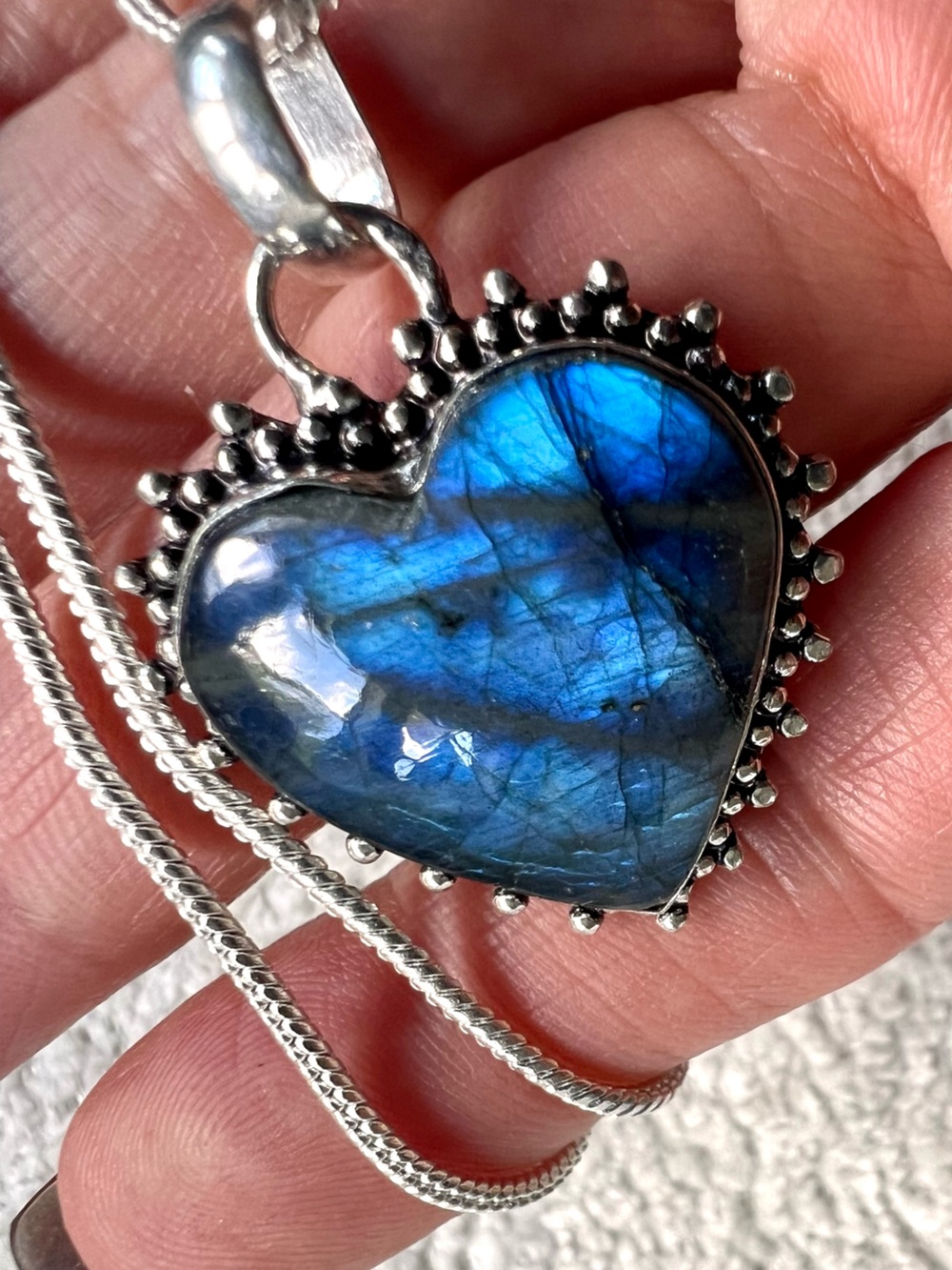 925 Blue Tempest Flash Labradorite ❤️ Heart Pendant Necklace